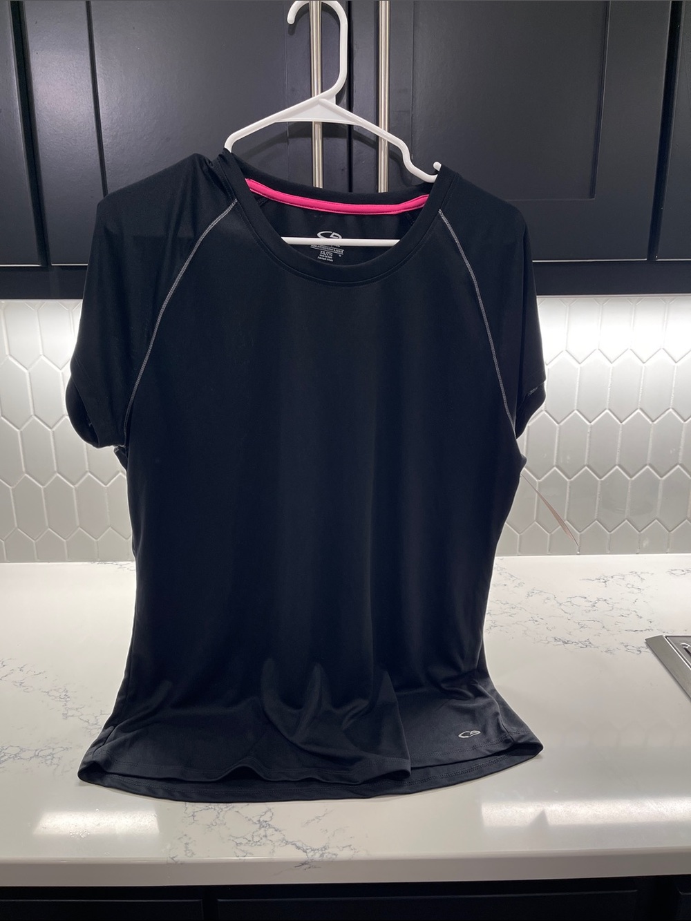 Champion Black Short-Sleeve Performance Tee with Pink Trim